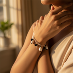 Load image into Gallery viewer, Silver Bead Chain Bracelet with White & Black Beads