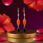 Load image into Gallery viewer, Silver Dangle Earrings with Red and Black Gemstones | Women's Jewelry