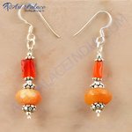Load image into Gallery viewer, Sterling silver dangle earrings with orange gemstones, featuring a hook closure. Suitable for women's jewelry.