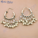 Load image into Gallery viewer, 925 sterling silver hoop earrings with pearl and gemstone dangles, elegant earrings for women.