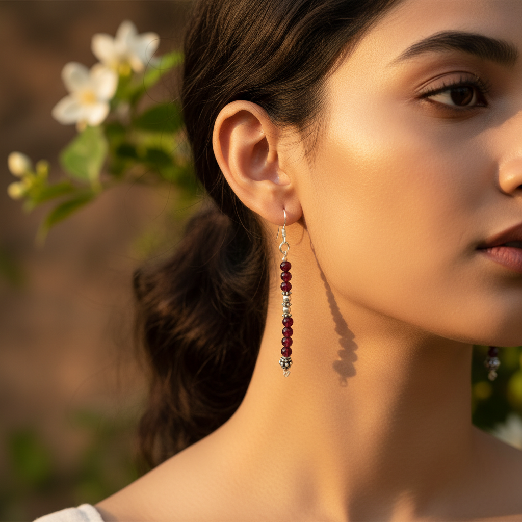 925 silver garnet beaded dangle earrings | women's jewelry gift