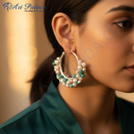 Load image into Gallery viewer, Silver Pearl & Gemstone Hoop Earrings for Women | Dainty Jewelry