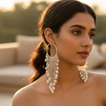 Load image into Gallery viewer, Silver Pearl Tassel Earrings for Women | Dangle Earrings
