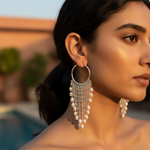 Load image into Gallery viewer, Silver Pearl Tassel Earrings for Women | Dangle Earrings