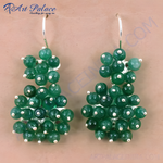 Load image into Gallery viewer, Silver dangle earrings with vibrant green jade beads, perfect for women.