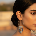 Load image into Gallery viewer, Silver Hoop Earrings with Blue Gemstones | Women's Jewelry Gift