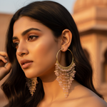 Load image into Gallery viewer, gold plating Hoop Earrings with Pink Gemstone Drops | Women's Jewelry