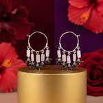 Load image into Gallery viewer, 925 Silver Moonstone & Garnet Hoop Earrings for Women