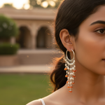 Load image into Gallery viewer, 925 Silver Pearl & Red Gemstone Dangle Earrings | For Women