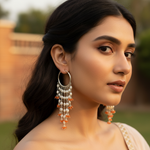 Load image into Gallery viewer, 925 Silver Pearl & Red Gemstone Dangle Earrings | For Women