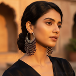 Load image into Gallery viewer, Silver Hoop Earrings with Garnet Beads for Women | Daily Wear