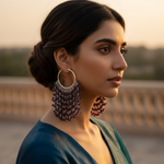将图像加载到图库查看器中, Silver Hoop Earrings with Garnet Beads for Women | Daily Wear