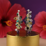 Load image into Gallery viewer, Silver Gemstone Cluster Earrings | Multi-Stone Dangle Earrings