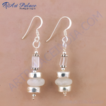Load image into Gallery viewer, Sterling silver dangle earrings with white moonstone beads, perfect for women's jewelry.