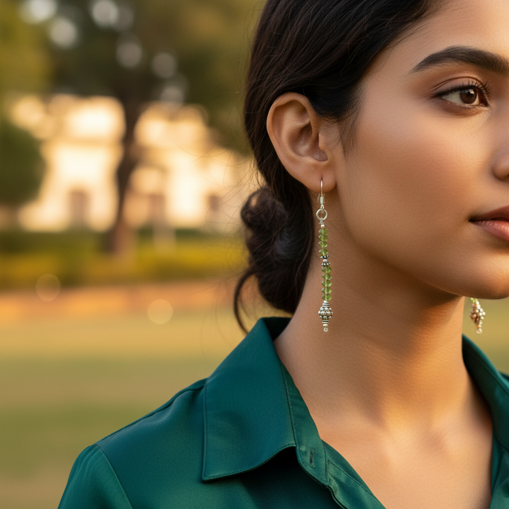 925 silver peridot drop earrings for women | green gemstone jewelry