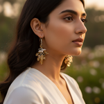 Load image into Gallery viewer, Citrine & Pearl Cluster Drop Earrings | 925 Silver Jewelry