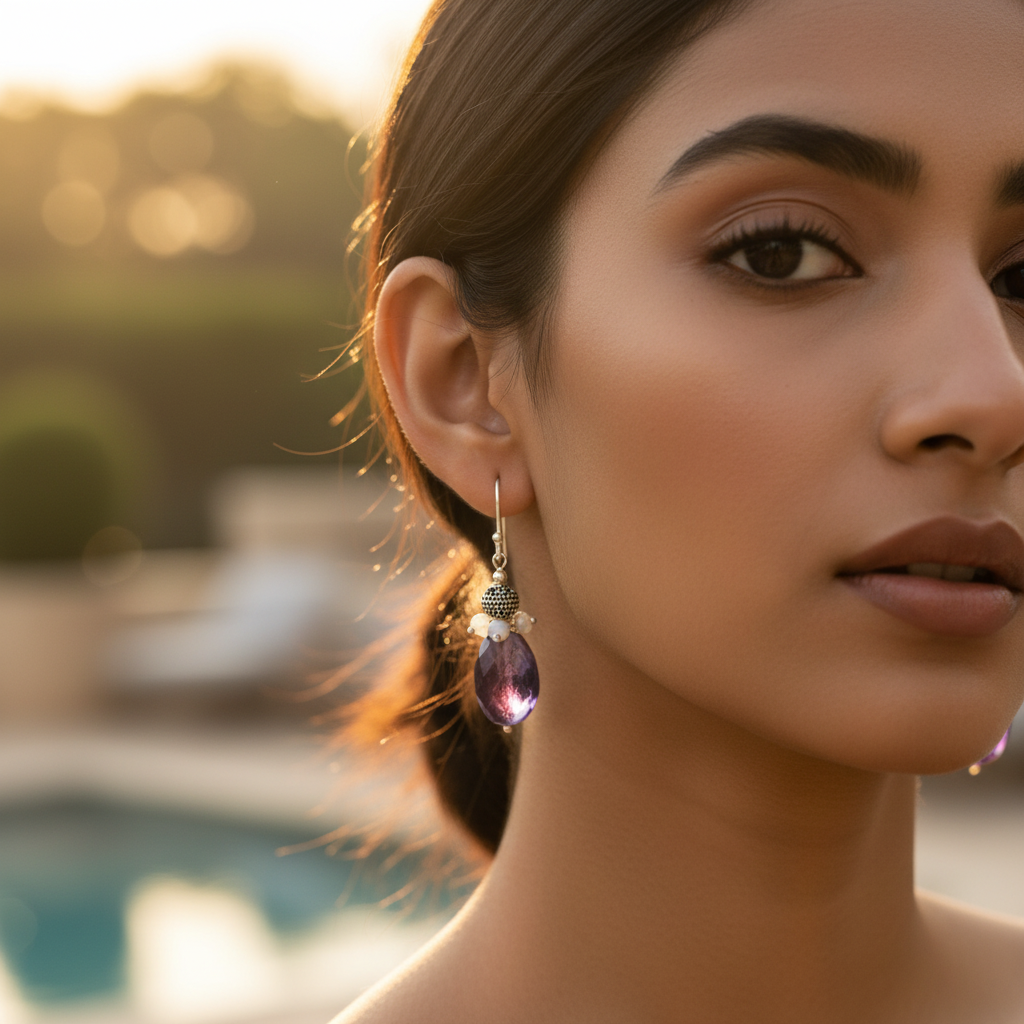 925 silver amethyst drop earrings for women | gemstone jewelry