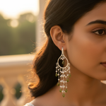 Load image into Gallery viewer, 925 Silver Pearl & Peridot Chandelier Earrings for Women