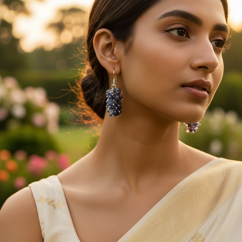 925 silver blue sapphire drop earrings for women | gift