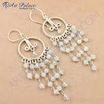 Load image into Gallery viewer, 925 sterling silver chandelier earrings featuring dangling moonstone beads and silver hooks