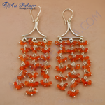 Load image into Gallery viewer, 925 sterling silver dangle earrings with vibrant orange carnelian gemstone beads.