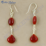 Load image into Gallery viewer, 925 silver dangle earrings with red carnelian gemstones. Featuring a drop design.
