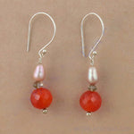 Load image into Gallery viewer, 925 Silver Red Carnelian & Pearl Drop Earrings for Women