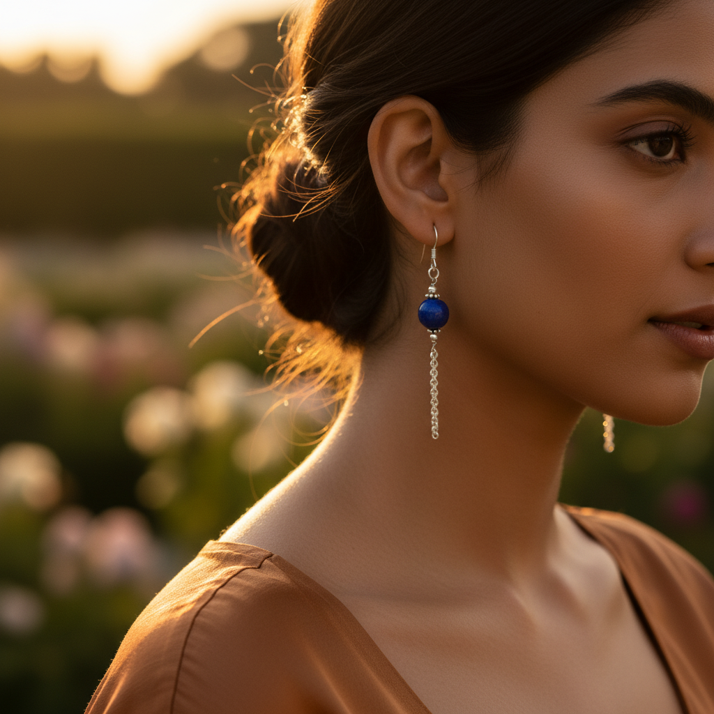 925 silver blue gemstone dangle earrings for women | gift