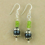 Load image into Gallery viewer, 925 Silver Peridot & Black Pearl Drop Earrings for Women