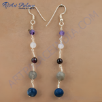Load image into Gallery viewer, Sterling silver drop earrings featuring amethyst, moonstone, garnet, labradorite, and sodalite gemstones.