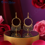 Load image into Gallery viewer, Gold Hoop Dangle Earrings with Grey Gemstone Beads | Women's Jewelry