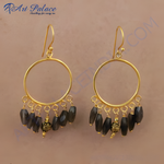 Load image into Gallery viewer, Gold hoop dangle earrings with grey gemstone beads for women, elegant and stylish jewelry