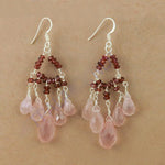 Load image into Gallery viewer, Silver Rose Quartz & Garnet Chandelier Earrings for Women