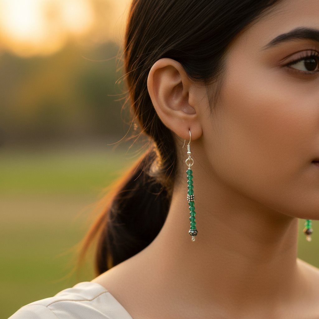 925 silver green stone bead earrings for women | dangle earrings