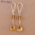 Load image into Gallery viewer, 925 sterling silver dangle earrings with citrine gemstones, yellow and clear, for women.