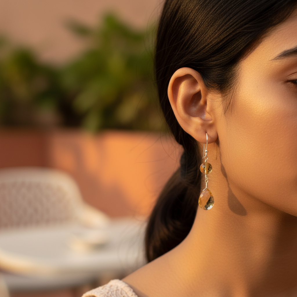 Citrine gemstone dangle earrings | 925 silver | women's jewelry
