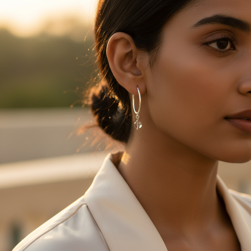 925 silver hoop earrings with gemstone dangle | for women