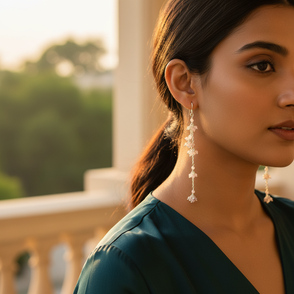925 silver beaded drop earrings for women | dangle earrings