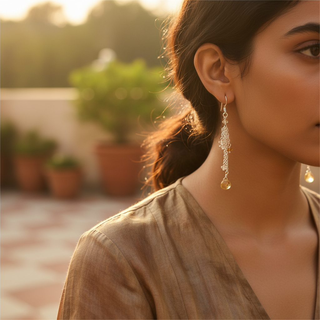 925 silver citrine dangle earrings for women | gemstone jewelry