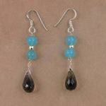 Load image into Gallery viewer, 925 Silver Blue & Smoky Quartz Dangle Earrings for Women