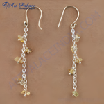 Load image into Gallery viewer, 925 sterling silver dangle earrings with yellow citrine gemstones, perfect for any occasion.