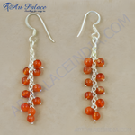 Load image into Gallery viewer, 925 sterling silver dangle earrings featuring orange carnelian beads. Elegant gemstone earrings for women.