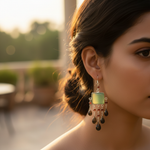 将图像加载到图库查看器中, 925 Silver Chalcedony & Garnet Dangle Earrings for Women