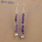 Load image into Gallery viewer, 925 sterling silver drop earrings with purple amethyst beads, perfect for women.