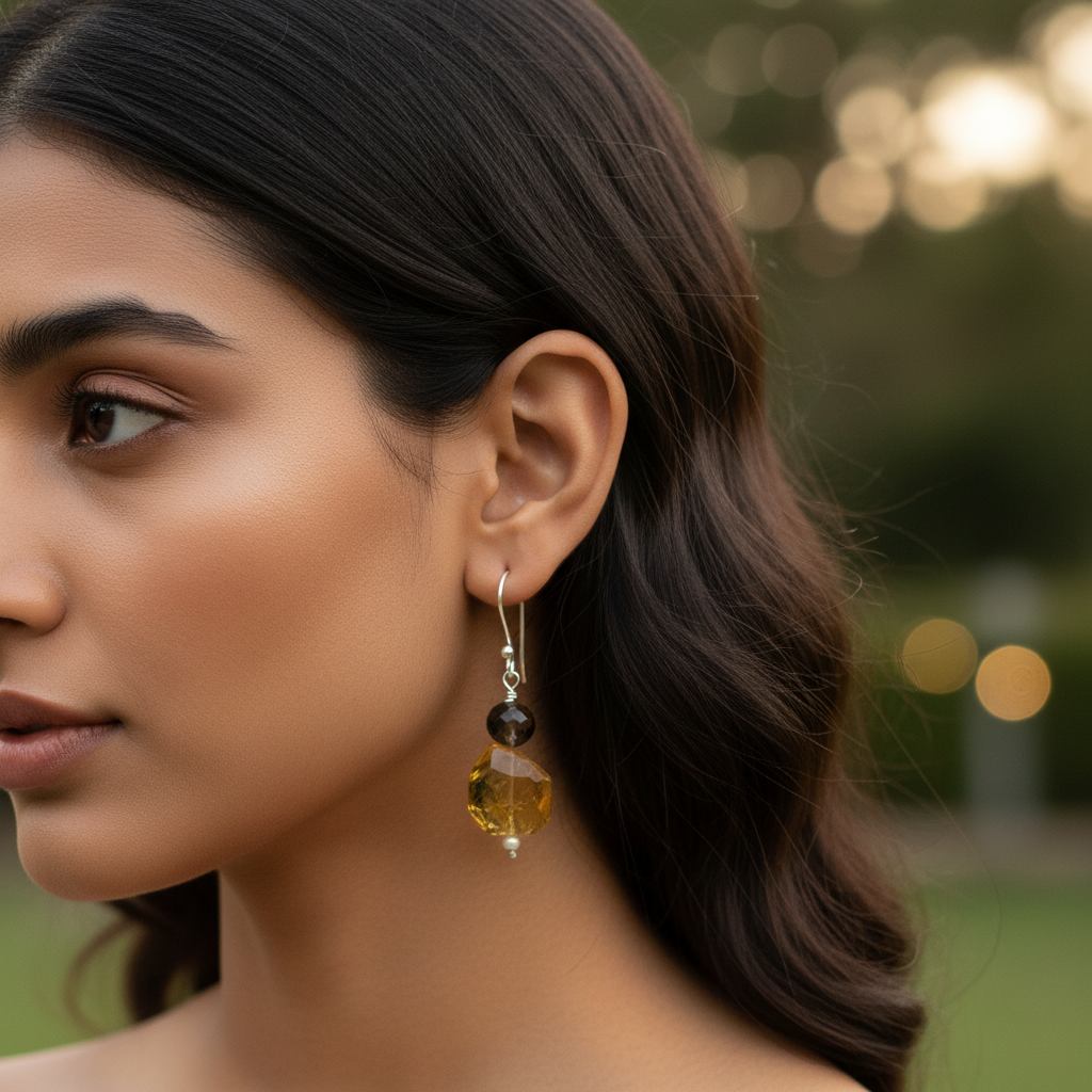 925 silver citrine & smoky quartz earrings | for women