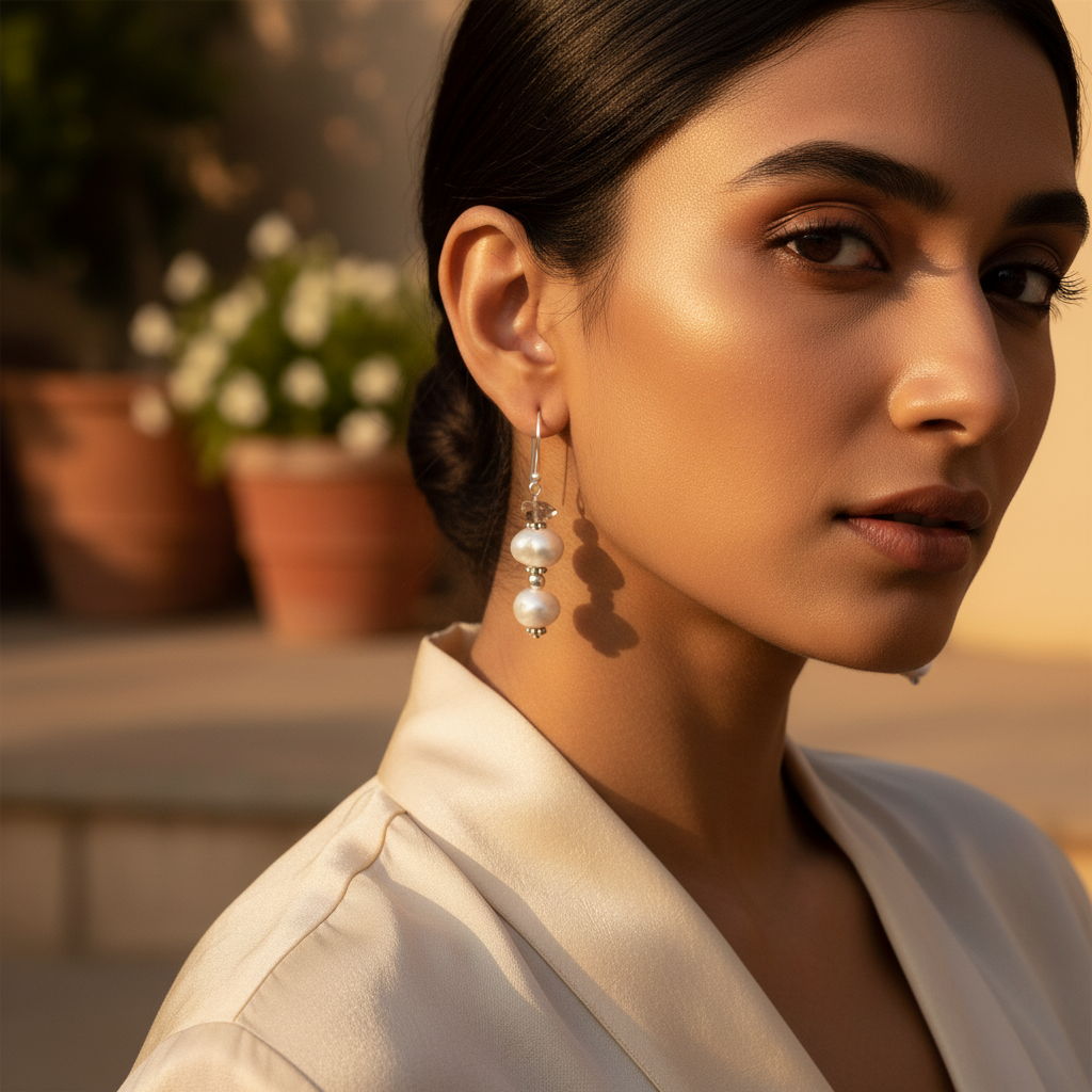 925 silver pearl & gemstone drop earrings for women | gift