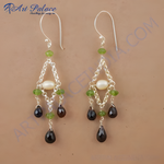 Load image into Gallery viewer, 925 sterling silver dangle earrings featuring green and black gemstones, perfect for any occasion.
