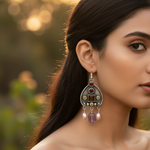 Load image into Gallery viewer, 925 Silver Garnet & Pearl Dangle Earrings for Women | Gift