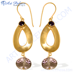 Load image into Gallery viewer, Gold teardrop dangle earrings with amethyst gemstones, perfect for a sophisticated look.