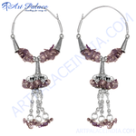 Load image into Gallery viewer, 925 sterling silver amethyst hoop earrings with purple gemstones, perfect for women